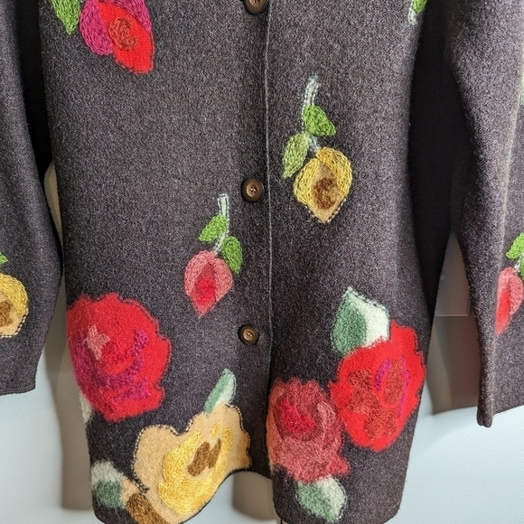 Susan Bristol vintage wool cardigan with floral embroidery sz M - Picture 5 of 8